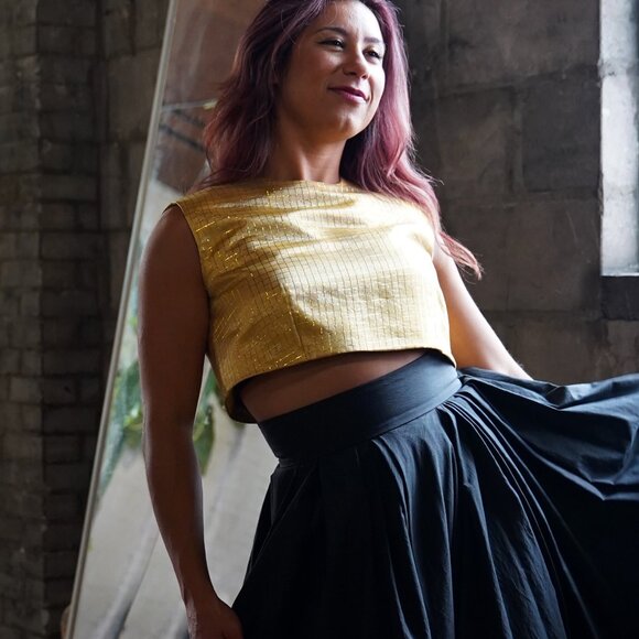 Handmade Yellow Zip Crop Top - Picture 2 of 4